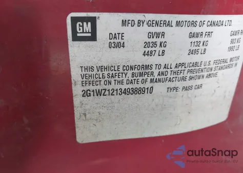 2004 Chevrolet Monte Carlo Supercharged Ss из США, поврежденный, VIN 2G1WZ121349388910